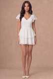 Flutter Sleeves Ruffled Tiered Little White Dress