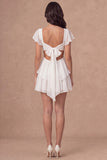 Flutter Sleeves Ruffled Tiered Little White Dress