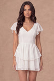 Flutter Sleeves Ruffled Tiered Little White Dress