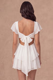 Flutter Sleeves Ruffled Tiered Little White Dress