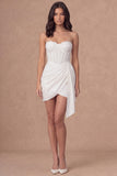 Ruched Corset Strapless Little White Dress
