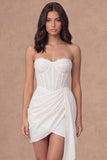 Ruched Corset Strapless Little White Dress