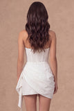 Ruched Corset Strapless Little White Dress