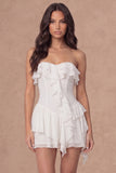 Ruffled A Line Strapless Little White Dress