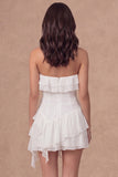 Ruffled A Line Strapless Little White Dress
