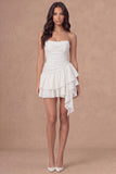 Ruched A Line Ruffled Tiered Little White Dress