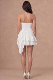 Ruched A Line Ruffled Tiered Little White Dress
