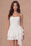 Ruched A Line Ruffled Tiered Little White Dress