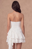 Ruched A Line Ruffled Tiered Little White Dress