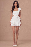 One Shoulder Ruffled Tiered A Line Little White Dress