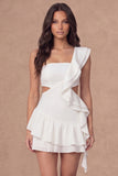 One Shoulder Ruffled Tiered A Line Little White Dress