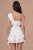 One Shoulder Ruffled Tiered A Line Little White Dress
