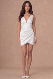 Bodycon Ruched V Neck Little White Dress