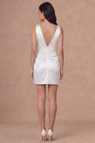 Bodycon Ruched V Neck Little White Dress