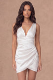 Bodycon Ruched V Neck Little White Dress