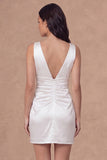 Bodycon Ruched V Neck Little White Dress
