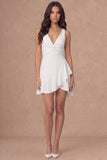 Ruffled A Line V Neck Little White Dress