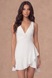 Ruffled A Line V Neck Little White Dress