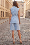 Light Blue Single Breasted Sleeveless Summer Work Suits with Belt