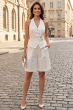 Ivory Halter Neck Single Breasted Work Suits