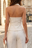 Ivory Halter Neck Single Breasted Work Suits