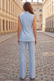 Light Blue Peak Lapel Double Breasted Work Suits