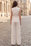 Ivory Single Breasted Sleeveless Work Suits with Slit