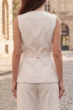 Ivory Single Breasted Sleeveless Work Suits with Slit