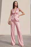 Pink Satin Single Breasted 2 Piece Work Suits