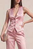 Pink Satin Single Breasted 2 Piece Work Suits