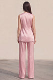 Pink Satin V Neck 2 Piece Work Suits
