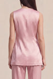 Pink Satin V Neck 2 Piece Work Suits