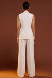 Ivory Shawl Lapel Sleeveless Work Suits with Pockets