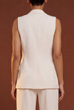 Ivory Shawl Lapel Sleeveless Work Suits with Pockets
