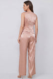 Dusty Rose V-Neck 2 Piece Business Suits with Pockets with Buttons