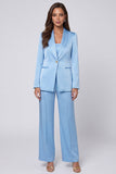 Single Breasted Light Blue 2 Piece Shawl Lapel Business Suits