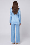 Single Breasted Light Blue 2 Piece Shawl Lapel Business Suits
