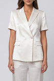 Peak Lapel Ivory 2 Piece Short Sleeves Business Suits