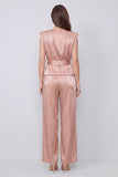 Ruched Dusty Rose 2 Piece V-Neck Wide Leg Business Suits