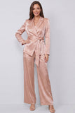 2 Piece Dusty Rose Peak Lapel Wide Leg Business Suits