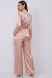 2 Piece Dusty Rose Peak Lapel Wide Leg Business Suits