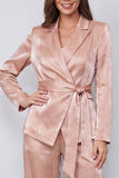 2 Piece Dusty Rose Peak Lapel Wide Leg Business Suits
