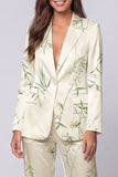 Light Green 2 Piece Notched Lapel Floral Single Breasted Business Suits