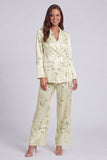 2 Piece Light Green Leaves Print Notched Lapel Long Sleeves Business Suits