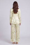 2 Piece Light Green Leaves Print Notched Lapel Long Sleeves Business Suits