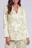 2 Piece Light Green Leaves Print Notched Lapel Long Sleeves Business Suits