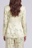 2 Piece Light Green Leaves Print Notched Lapel Long Sleeves Business Suits