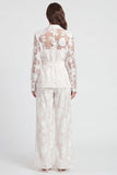 Floral Ivory Notched Lapel Long Sleeves Lace 2 Piece Business Suits