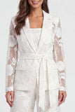 Floral Ivory Notched Lapel Long Sleeves Lace 2 Piece Business Suits