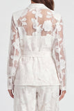 Floral Ivory Notched Lapel Long Sleeves Lace 2 Piece Business Suits
